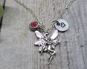 Fairy Necklace W/ Birthstone Necklace Fairy Charm Initial Fae Necklace Fairy Jewelry Gifts For Her Fairycore Cottagecore