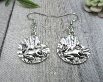 Frog on Lily Pad Earrings, Handmade Jewelry