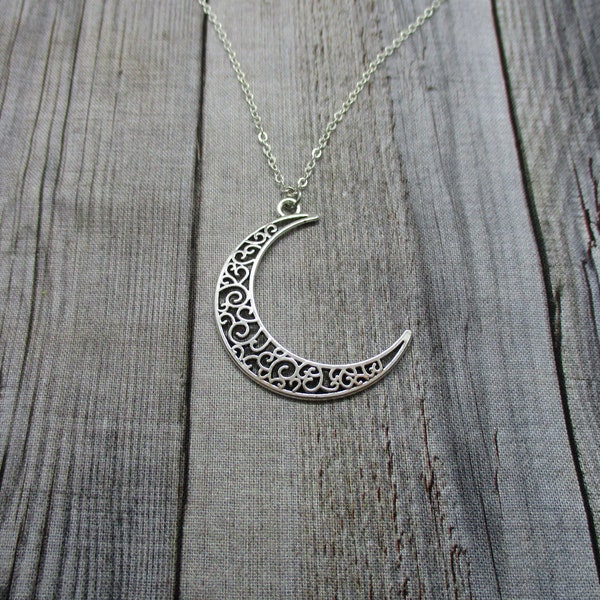 Big Moon Necklace Crescent Moon Necklace Intricate Boho Witchy Moon Jewelry