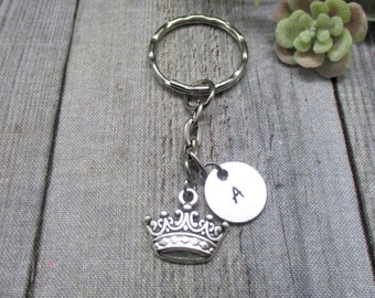 Crown Keychain Girls Gift Hand Stamped Inital Key Ring Queen Keychain