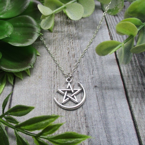 Pentacle Necklace With Moon and Star Necklace Gifts For Her Pentagram Necklace Witch Jewelry Gifts