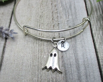 Ghost Charm Bracelet Personalized Gifts Initial Bracelet Gifts for Her Ghost Jewelry Halloween Bracelet Spooky Gifts