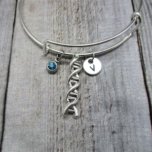 Pulsera de dijes de ADN con joyería de piedra de nacimiento Pulsera de brazalete personalizada Regalo de joyería de ADN para su regalo de cumpleaños Química, biología