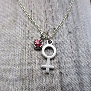 Female Sign Necklace W/ Birthstone Birth Month Jewelry Birthday Gift For Her Venus Necklace  Female Gender Necklace