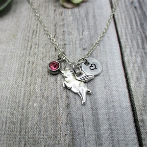 Flying Pig Necklace Animal Necklace W/ Birthstone Necklace  Flying Pig Jewelry Personalized Gifts For Her