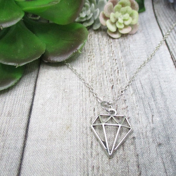 Geometric Diamond Necklace Diamond Shaped Necklace Gifts For Her Gem Lovers Gift For Birthday