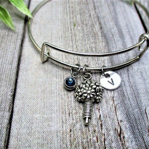 Bouquet Charm Bracelet W/ Birthstone Bracelet Initial Bangle Bouquet Jewelry Flower Bracelet Gifts For Her