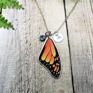 Orange Butterfly Wing Necklace W/ Birthstone Personalized Gift Initial  Gifts For Her Butterfly Jewelry  Nautre Lovers