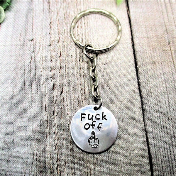 Fuck Off Keychain Hand Stamped  Gifts For Her / Him Breakup Keychain Middle Finger Keychain