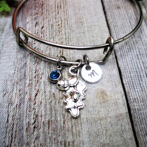 Pulsera de hoja de roble con pulsera de piedra de nacimiento Joyería de hoja de roble Regalo personalizado para su pulsera de planta de regalo de cumpleaños