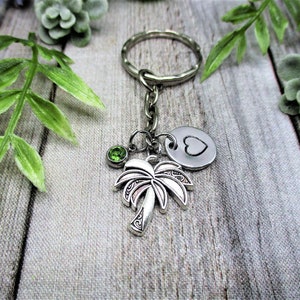 Llavero de palmera Personalizado sellado a mano Llavero de piedra de nacimiento personalizado Llavero de planta Regalos para ella