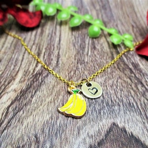 Yellow Banana Necklace Personalized Jewelry Initial Banana Bunch Jewelry Food Jewelry Fruit Necklace  Gifts For Her