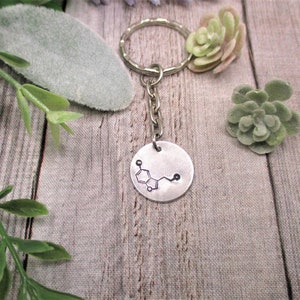 Serotonin Molecule Keychain Hand Stamped Science Gifts For Her / Him Serotonin Keychain