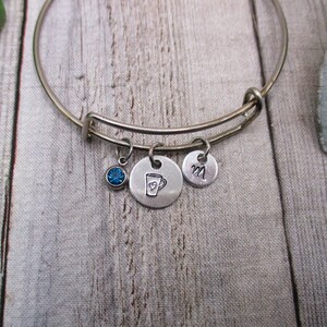 Coffee Cup Bracelet W/ Birthstone Charm Bracelet Initial Coffee Cup Jewelry Coffee Lovers Jewelry Gift for Her Birthday