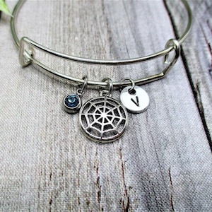 Spiderweb Charm Bracelet W/ Birthstone Initial Spiderweb Jewelry  Personalized Gifts for Her