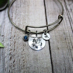 Dragon Charm Bracelet W/ Birthstone Bracelet Initial Dragon Bracelet Dragon Jewelry Gift for Her Birthday