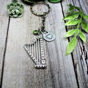 Harp Keychain Personalized Handstamped  Musical Instrument Keychain Musicians Gift Custom Keychain Gifts For Her