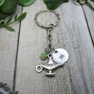 Llavero de lámpara de genio, regalos personalizados, regalos estampados a mano para ella, llavero de lámpara mágica, llavero de Djinn