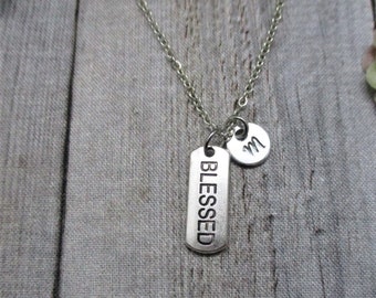 Blessed Necklace Customized Motivational Necklace Hand Stamped Letter Initial Blessed Jewelry  Gifts For Her