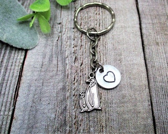 Penguin Keychain  Personalized Gifts For Him / Her Inital Key Ring Penguin Lovers Gifts