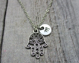 Hamsa Necklace Hamsa Hand Necklace Personalized Letter Initial Hand Of God Gifts For Her Hamsa  Jewelry