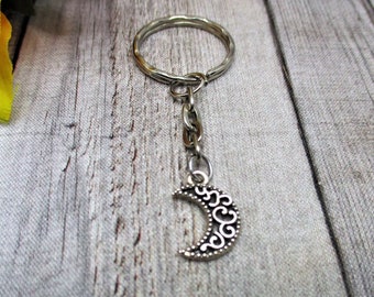 Small Crescent Moon Keychain  Lunar Keychain Moon Gift