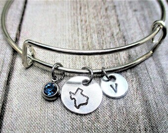 Texas Charm Bracelet  Birthstone Bracelet Personalized Gifts Initial State Of Texas Bracelet Texas Jewelry Gift for Her Birthday