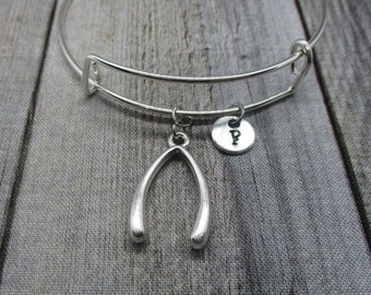 Wishbone Charm Bracelet Personalized Gifts Initial  Bangle Bracelet  Adjustable Wish Jewelry Food Gift