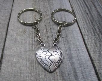 Mother Daughter Keychain Set  Split Heart Keychain Set  Heart Keychain Set  Mothers Day Gift Mom Gift Heart Keychain