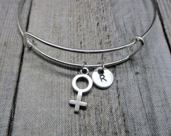 Silver Female Symbol  Venus Charm Bangle Bracelet Personalized Gifts For Her