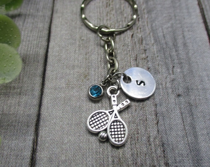 Tennis Racket Keychain Personalized Handstamped Tennis Keychain Gift Custom Gifts For Her Sports Keychain