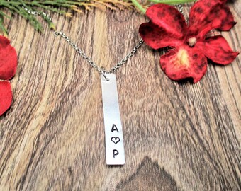 Rectangle Necklace Personalized Jewelry Couples  Bar Necklace Couples Jewelry Initials Necklace Gifts For Her /Him