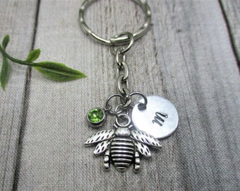 Honey Bee Keychain Initial Keychain  Personalized Birthstone  Garden Keychain   Gifts For Her