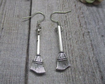 Stainless Steel. Witch on a Broom earrings