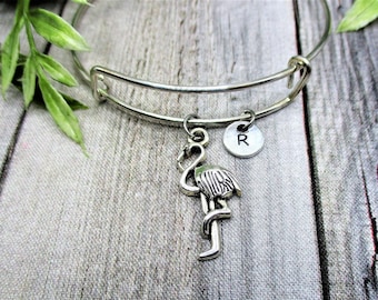 Flamingo Bracelet Animal Bracelet Initial Bracelet Gifts for Her Flamingo Jewelry Animal Jewelry Bird Lovers Gift