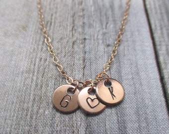 Rose Gold Letter Necklace Customized Hand Stamped Letter Disc Necklace Monogram Necklace