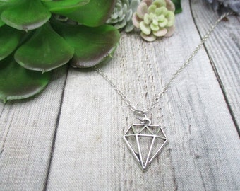 Geometric Diamond Necklace Diamond Shaped Necklace Gifts For Her Gem Lovers Gift For Birthday