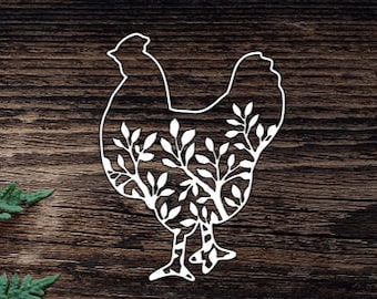 Floral Chicken Decal For Water Bottle Sticker Cup Sticker Laptop Decal Car Decal Tumbler Vinyl Hen Decal Wood Sign Decal