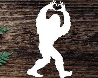 Heart Hands Bigfoot Vinyl Decal For Water Bottle Sticker Cup Sticker Laptop Decal Car Decal Sasquach Decal Gifts For Him