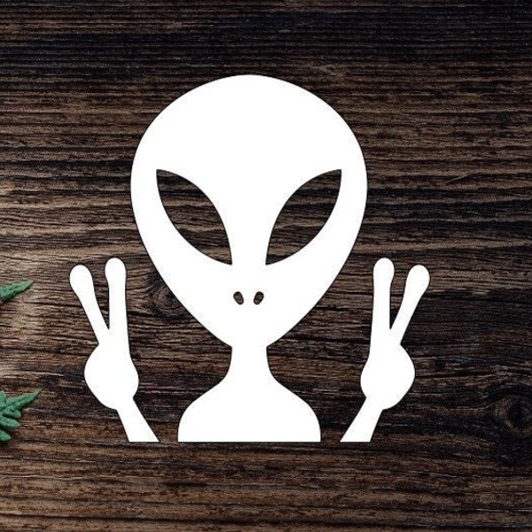 Vinyl Alien Decal Peace Sign Decal For Water Bottle Alien Sticker Cup Sticker Laptop Decal Car Decal