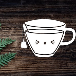 Vinyl Teacup Decal  For Water Bottle  Tea Cup Sticker Laptop Decal Car Decal Cup Of Tea Decal