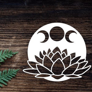 Vinyl Moons Decal Lotus Decal For Water Bottle Three Moons Sticker Cup Sticker Laptop Decal Car Decal Celestial Decal Lotus Flower Sticker