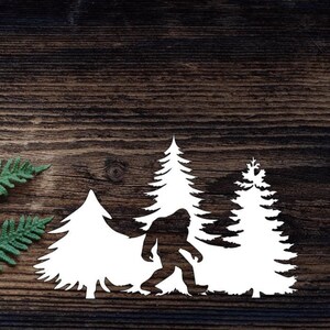 Vinyl Bigfoot In Forest Decal For Water  Sticker Cup Sticker Laptop Decal Car Decal Sasquatch In The Forest Decal