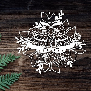 Vinyl Floral Moth Decal  For Water Bottle Moth Sticker Cup Sticker Laptop Decal Car Decal