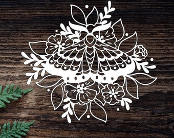 Vinyl Floral Moth Decal  For Water Bottle Moth Sticker Cup Sticker Laptop Decal Car Decal