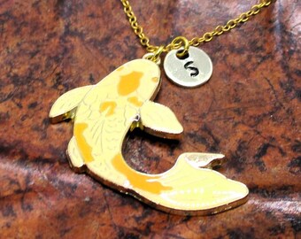 Koi Fish Necklace Personalized Letter Initial Orange Koi Fish Jewelry Gifts For Her