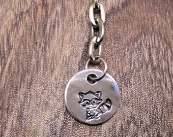 Raccoon Keychain Hand Stamped Animal Keychain Raccoon Gifts For Her / Him