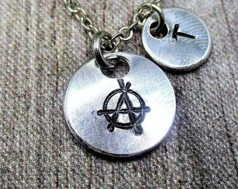 Anarchy Necklace Customized Anarchy Charm Necklace Hand Stamped Letter Initial Gifts For Her Anarchy Jewelry