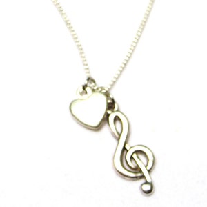 Treble Clef Necklace, I Love Music Necklace, Music Note Necklace, Music Jewelry, Muisc Lovers Gifts,  Heart Necklace, Musician Necklace