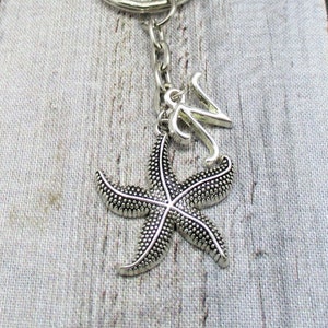 Starfish Keychain with Letter Customized  Personalized Gifts For Her / Him with initial